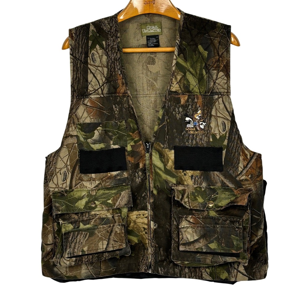 Quail Unlimited Hunting Vest Realtree Hardwoods Camo Large‎ Green Game Bag